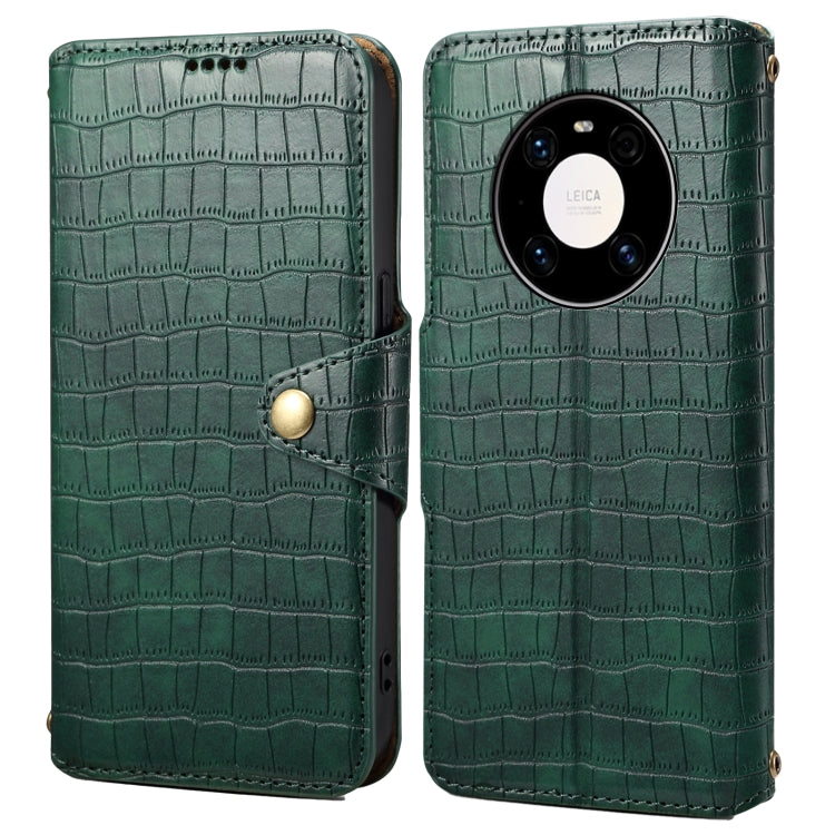 Pour Huawei Mate 40 Pro Coque de téléphone en cuir avec bord huilé et texture crocodile Denior (vert)