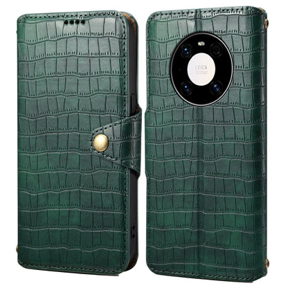 Pour Huawei Mate 40 Pro Coque de téléphone en cuir avec bord huilé et texture crocodile Denior (vert)