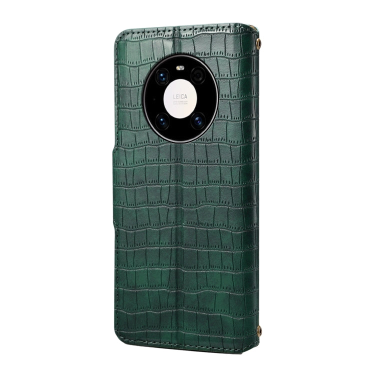 Pour Huawei Mate 40 Pro Coque de téléphone en cuir avec bord huilé et texture crocodile Denior (vert)