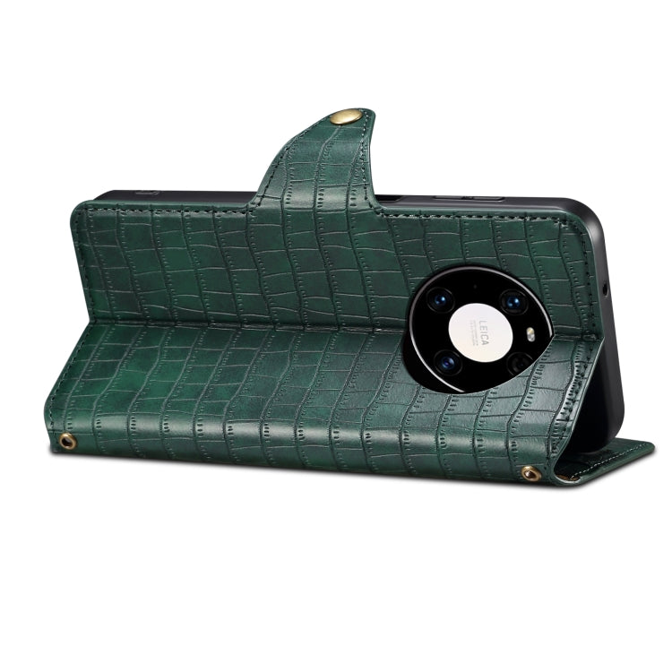 Pour Huawei Mate 40 Pro Coque de téléphone en cuir avec bord huilé et texture crocodile Denior (vert)