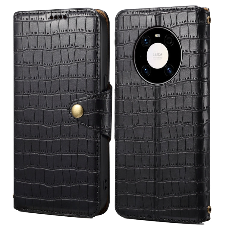For Huawei Mate 40 Pro Denior Crocodile Texture Oil Edge Leather Phone Case(Black)