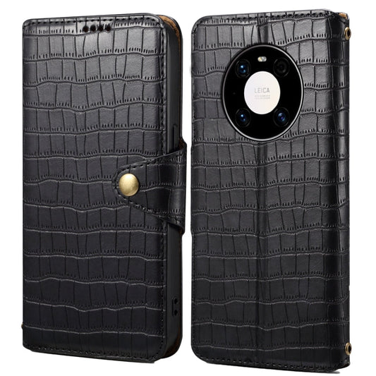 For Huawei Mate 40 Pro Denior Crocodile Texture Oil Edge Leather Phone Case(Black)