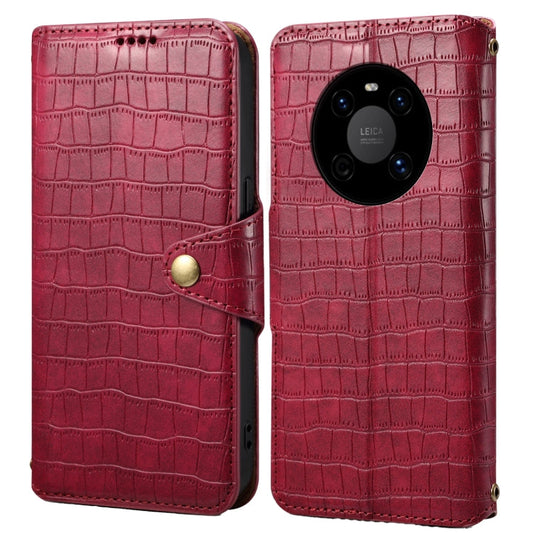 For Huawei Mate 40 Denior Crocodile Texture Oil Edge Leather Phone Case(Rose Red)