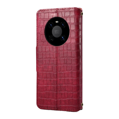Pour Huawei Mate 40 Étui de téléphone en cuir avec texture crocodile Denior (rose rouge)