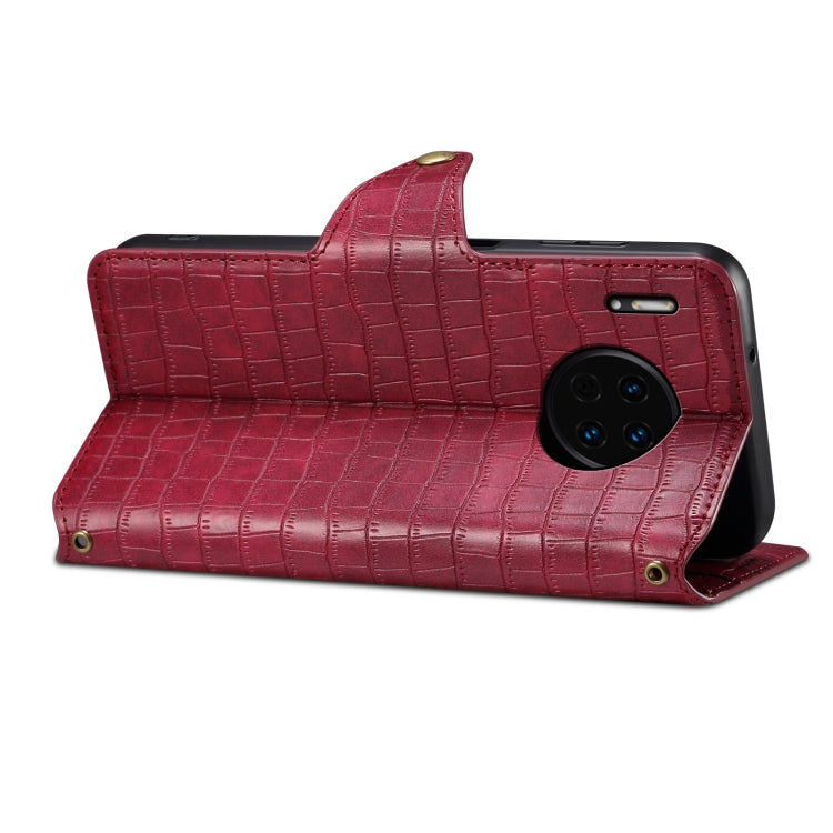 For Huawei Mate 30 Denior Crocodile Texture Oil Edge Leather Phone Case(Rose Red)