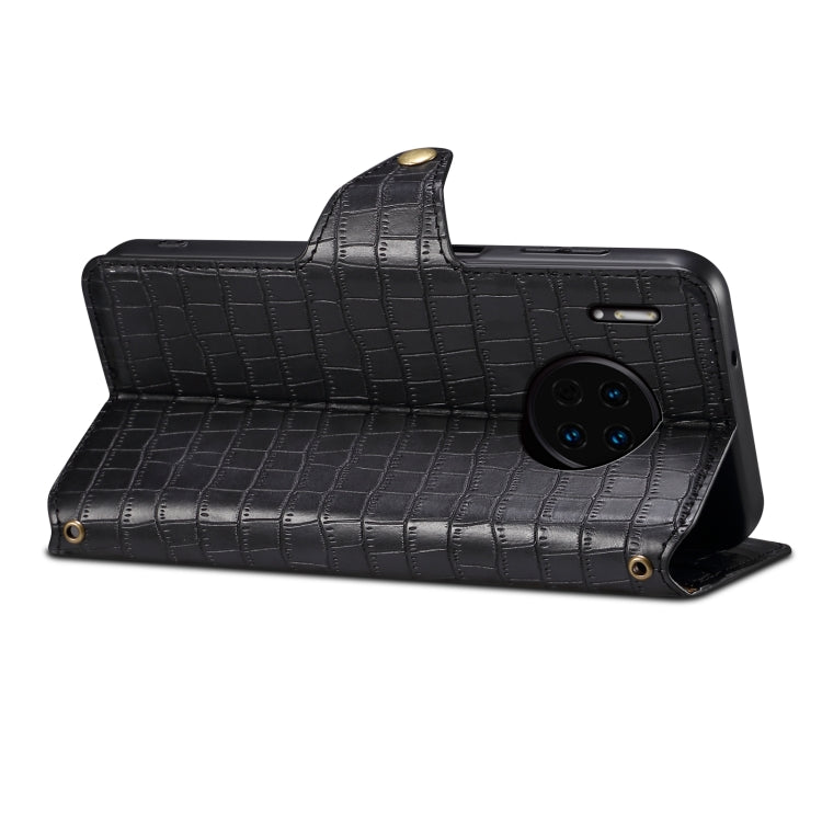 For Huawei Mate 30 Denior Crocodile Texture Oil Edge Leather Phone Case(Black)