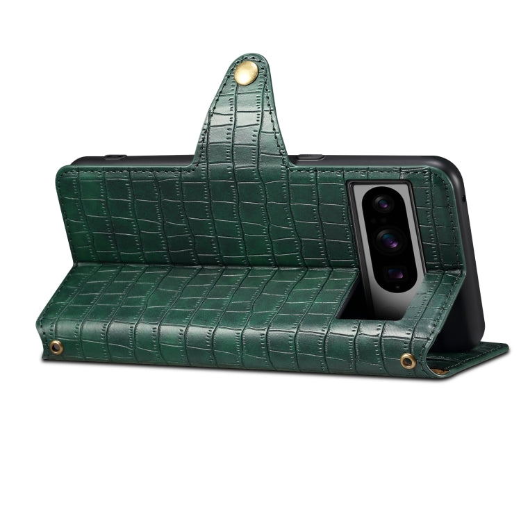 For Google Pixel 8 Pro Denior Crocodile Texture Oil Edge Leather Phone Case(Green)