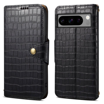 For Google Pixel 8 Pro Denior Crocodile Texture Oil Edge Leather Phone Case(Black)