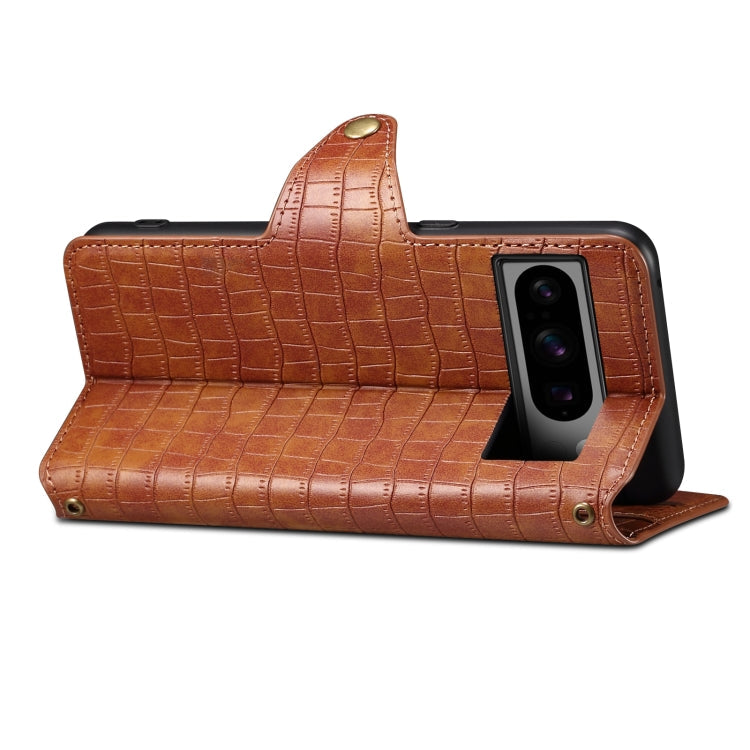 For Google Pixel 7 Denior Crocodile Texture Oil Edge Leather Phone Case(Brown)