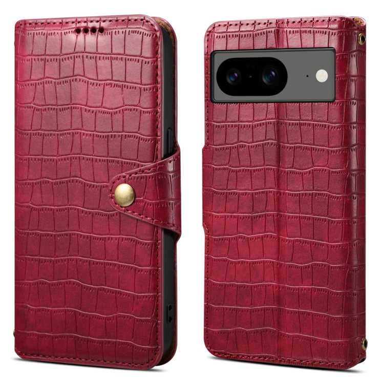 Pour l'étui de téléphone en cuir avec bord huilé et texture crocodile Denior pour Google Pixel 7 (rouge rosé)