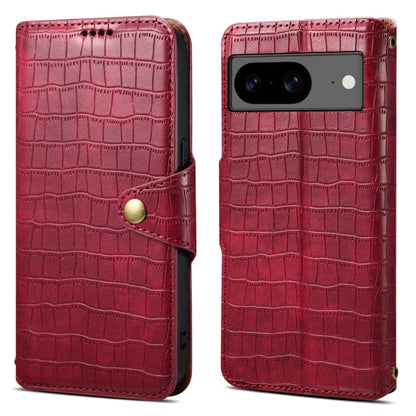 Pour l'étui de téléphone en cuir avec bord huilé et texture crocodile Denior pour Google Pixel 7 (rouge rosé)