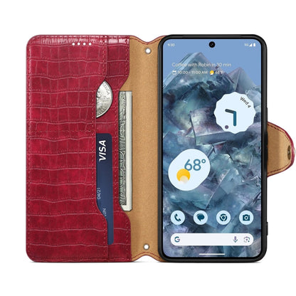 Pour l'étui de téléphone en cuir avec bord huilé et texture crocodile Denior pour Google Pixel 7 (rouge rosé)