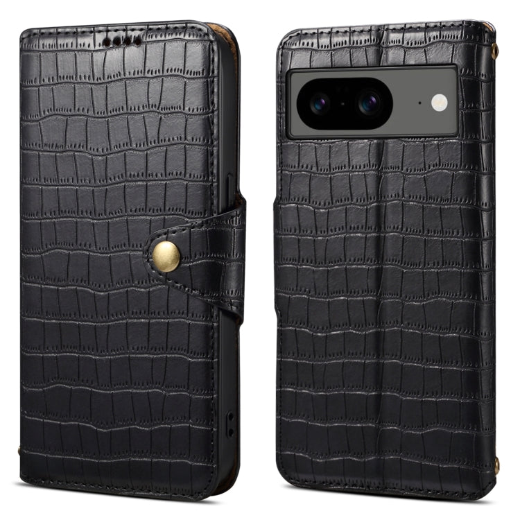 For Google Pixel 7 Denior Crocodile Texture Oil Edge Leather Phone Case(Black)