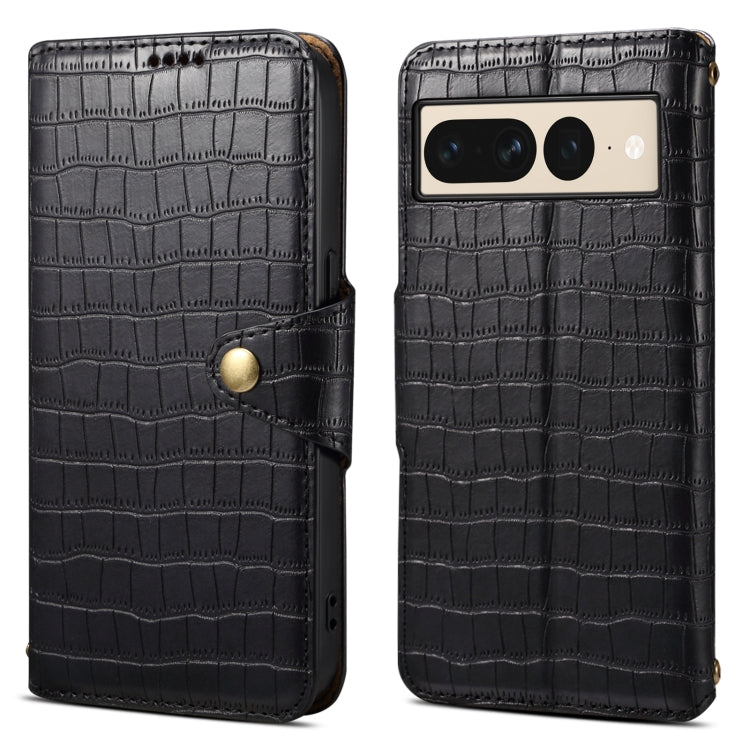 For Google Pixel 7 Pro Denior Crocodile Texture Oil Edge Leather Phone Case(Black)