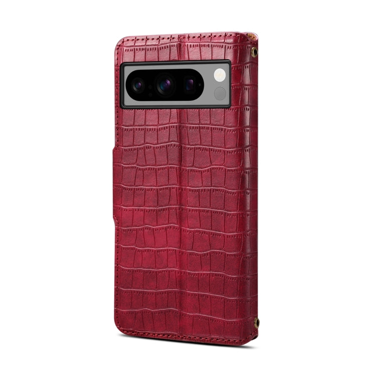 For Google Pixel 7a Denior Crocodile Texture Oil Edge Leather Phone Case(Rose Red)