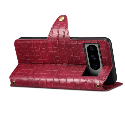 For Google Pixel 7a Denior Crocodile Texture Oil Edge Leather Phone Case(Rose Red)