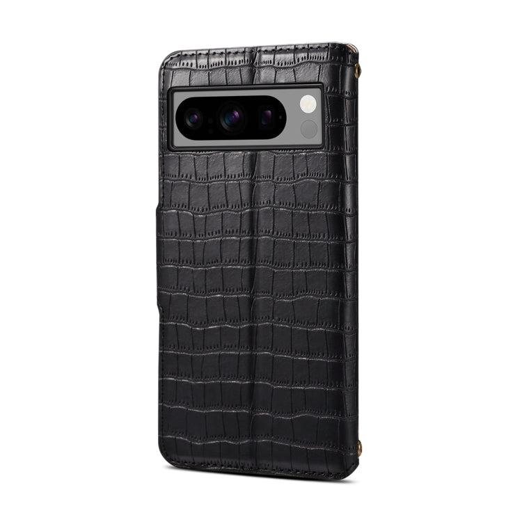 For Google Pixel 7a Denior Crocodile Texture Oil Edge Leather Phone Case(Black)