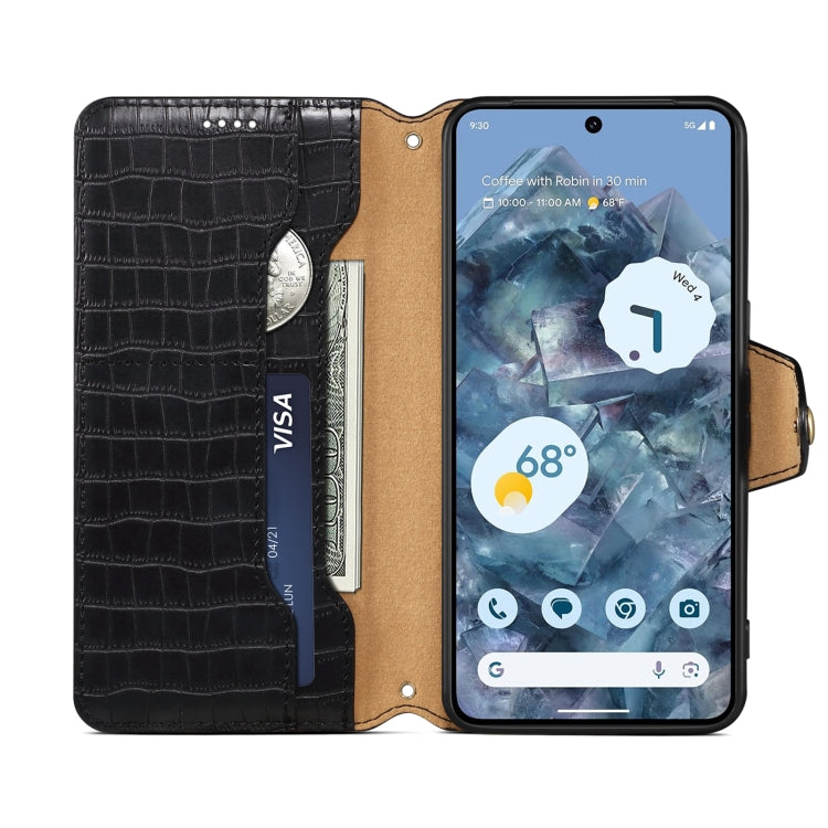 For Google Pixel 7a Denior Crocodile Texture Oil Edge Leather Phone Case(Black)