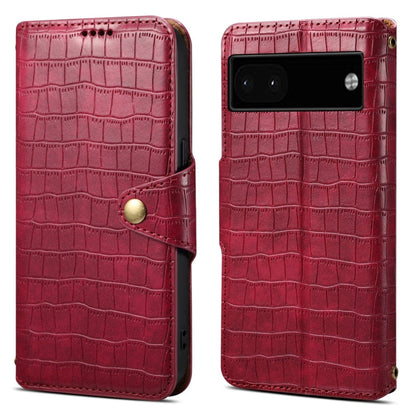 For Google Pixel 6a Denior Crocodile Texture Oil Edge Leather Phone Case(Rose Red)
