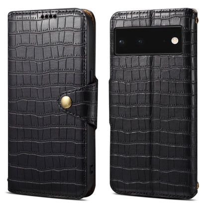 For Google Pixel 6 Denior Crocodile Texture Oil Edge Leather Phone Case(Black)