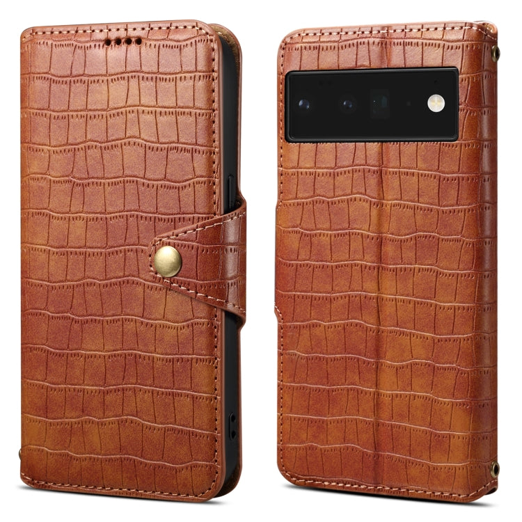 For Google Pixel 6 Pro Denior Crocodile Texture Oil Edge Leather Phone Case(Brown)