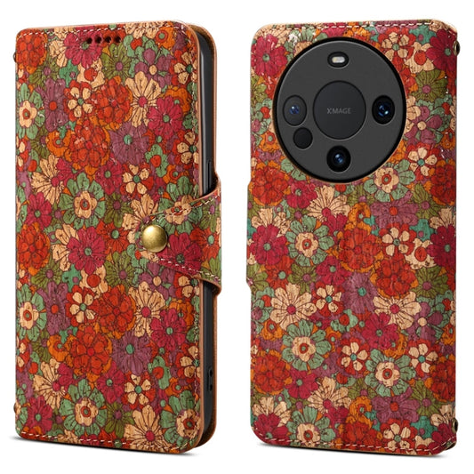 For Huawei Mate 60 Denior Flower Language Series Cork Fabric Oil Edge Leather Phone Case(Summer)