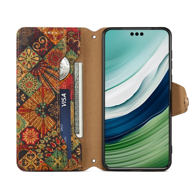 For Huawei Mate 60 Denior Flower Language Series Cork Fabric Oil Edge Leather Phone Case(Autumn)