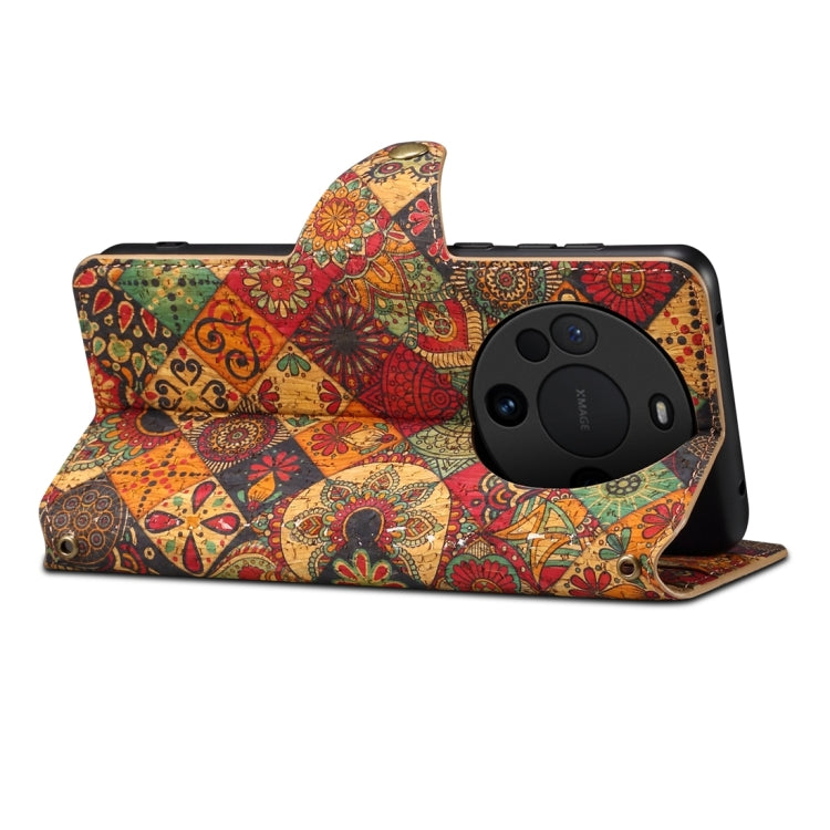 For Huawei Mate 60 Denior Flower Language Series Cork Fabric Oil Edge Leather Phone Case(Autumn)