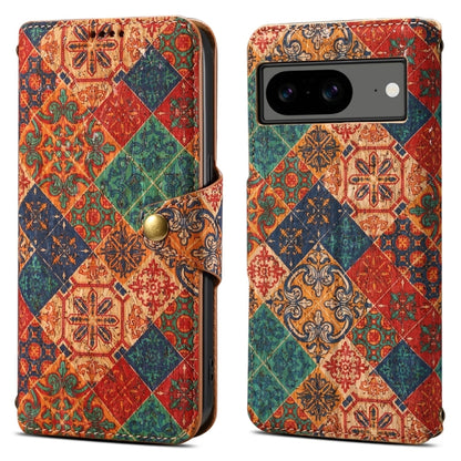 Pour étui de téléphone en cuir avec bordure en liège de la série "Denior Flower Language" pour Google Pixel 8 (Hiver)