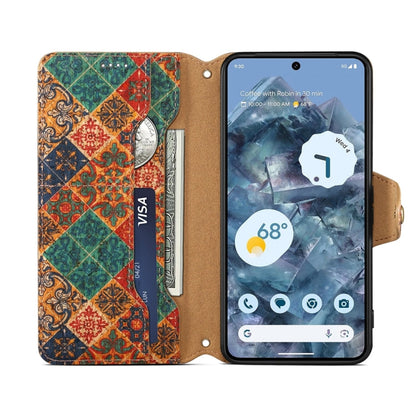 Pour étui de téléphone en cuir avec bordure en liège de la série "Denior Flower Language" pour Google Pixel 8 (Hiver)