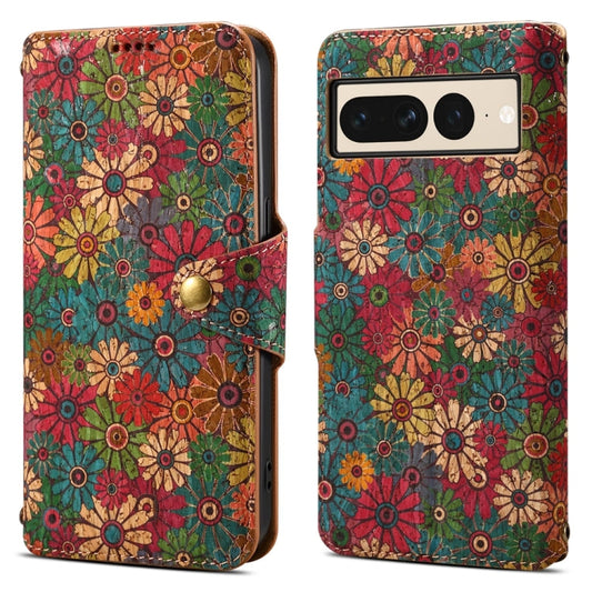 Pour Google Pixel 7 Pro Denior Flower Language Series Étui de téléphone en cuir avec bord huilé en tissu de liège (Printemps)