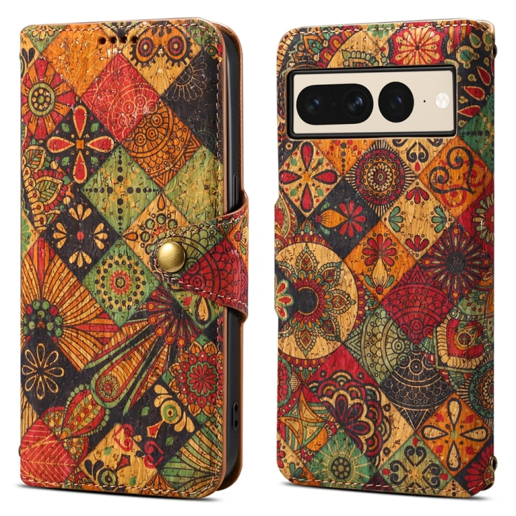 For Google Pixel 7 Pro Denior Flower Language Series Cork Fabric Oil Edge Leather Phone Case(Autumn)