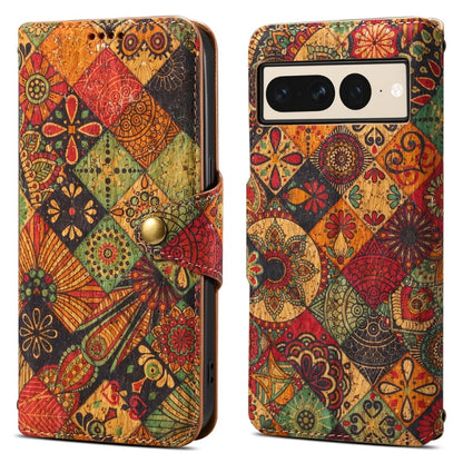 For Google Pixel 7 Pro Denior Flower Language Series Cork Fabric Oil Edge Leather Phone Case(Autumn)