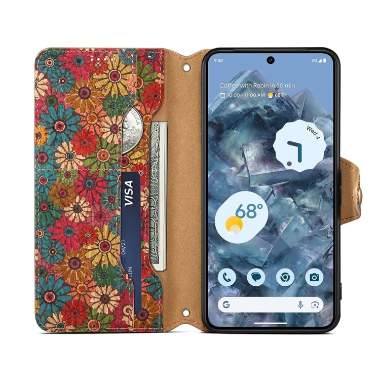 For Google Pixel 7 Denior Flower Language Series Cork Fabric Oil Edge Leather Phone Case(Spring)