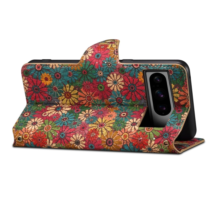 For Google Pixel 6a Denior Flower Language Series Cork Fabric Oil Edge Leather Phone Case(Spring)