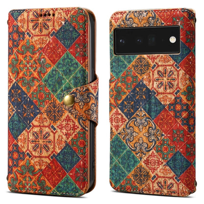 Pour Google Pixel 6 Pro Étui de téléphone en cuir avec bord huilé en tissu de liège de la série Denior Flower Language (Hiver)