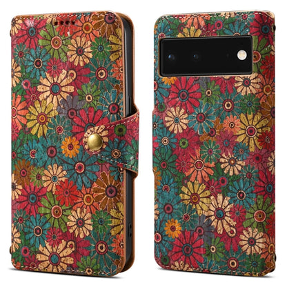 For Google Pixel 6 Denior Flower Language Series Cork Fabric Oil Edge Leather Phone Case(Spring)