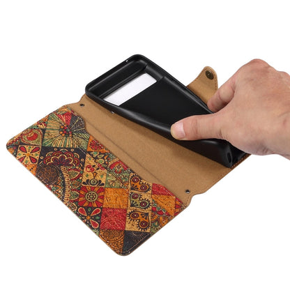 Pour étui de téléphone en cuir avec bordure en liège de la série "Denior Flower Language" pour Google Pixel 8 (Hiver)