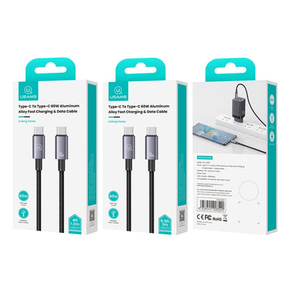 USAMS US-SJ661 Type-C To Type-C 60W Fast Charge Data Cable, Length: 1.2m(Black)