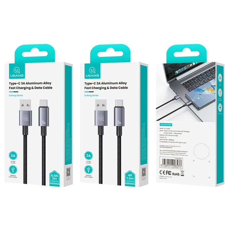 USAMS US-SJ663 USB To Type-C 3A Fast Charge Data Cable, Length: 1.2m(Black)