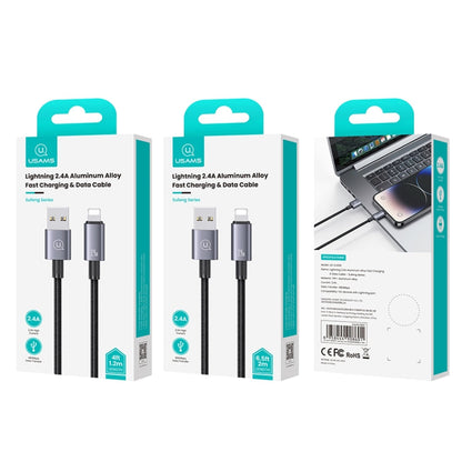 USAMS US-SJ669 USB To 8 Pin 2.4A Fast Charge Data Cable, Length: 2m(Black)