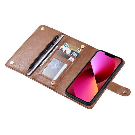 Pour iPhone 13 ViLi GV Series Étui de téléphone en cuir avec fermeture éclair magnétique MagSafe (marron)
