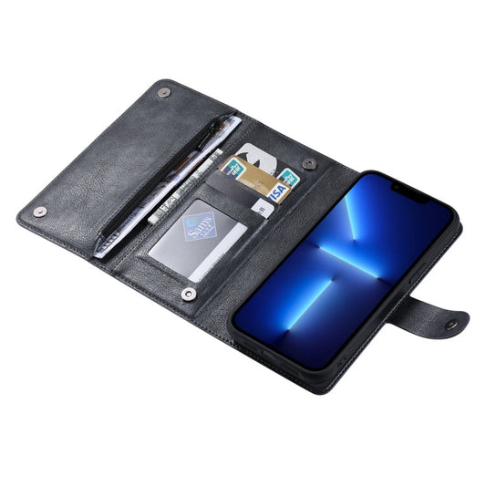 Pour iPhone 13 Pro Étui en Cuir Magnétique MagSafe avec Fermeture Éclair Série ViLi GV (Noir)