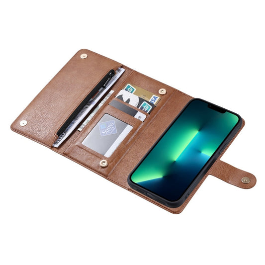 Pour iPhone 13 Pro Max Étui Portefeuille en Cuir Magnétique MagSafe avec Fermeture Éclair Série ViLi GV (Marron)