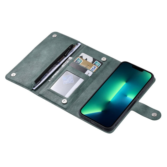 Pour iPhone 13 Pro Max Étui portefeuille magnétique en cuir avec fermeture éclair ViLi GV Series MagSafe (vert)