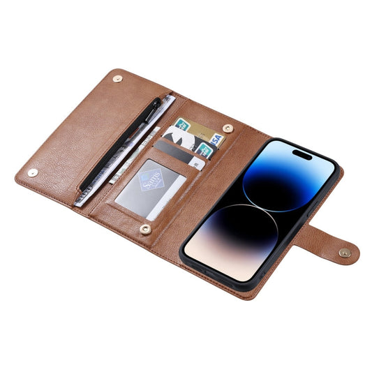 Pour iPhone 14 Pro Max Étui de téléphone en cuir à fermeture éclair magnétique ViLi GV Series MagSafe (Marron)