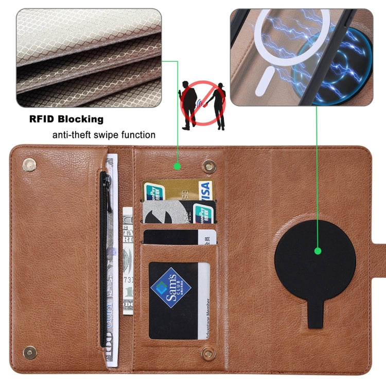 For iPhone 14 Pro Max ViLi GV Series MagSafe Magnetic Zipper Leather Phone Case(Brown)
