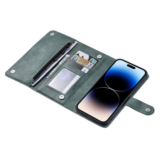 Pour iPhone 14 Pro Max Étui de téléphone en cuir à fermeture éclair magnétique MagSafe ViLi GV Series (Vert)