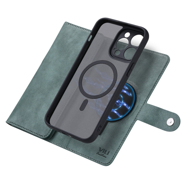For iPhone 14 Pro Max ViLi GV Series MagSafe Magnetic Zipper Leather Phone Case(Green)