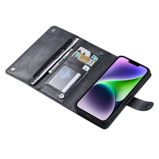 Pour iPhone 14 Plus Étui portefeuille en cuir magnétique avec fermeture éclair MagSafe série ViLi GV (noir)